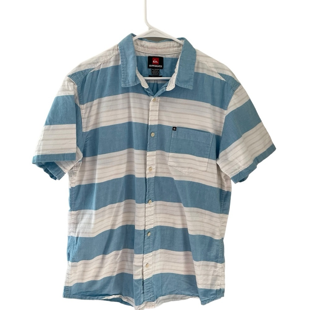 Quicksilver Redondo Striped Short Sleeve Button Up Beachy Surfer Size XL